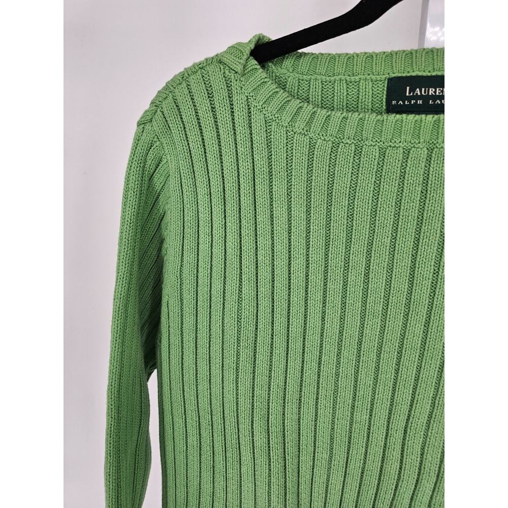 Lauren Ralph Lauren women's green boat neck knitted cotton Sweater Sz L - Picture 2 of 4